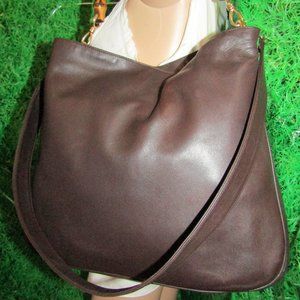AUTHENTIC GUCCI BROWN LEATHER LARGE BAMBOO SHOULDER CROSSBODY BAG
